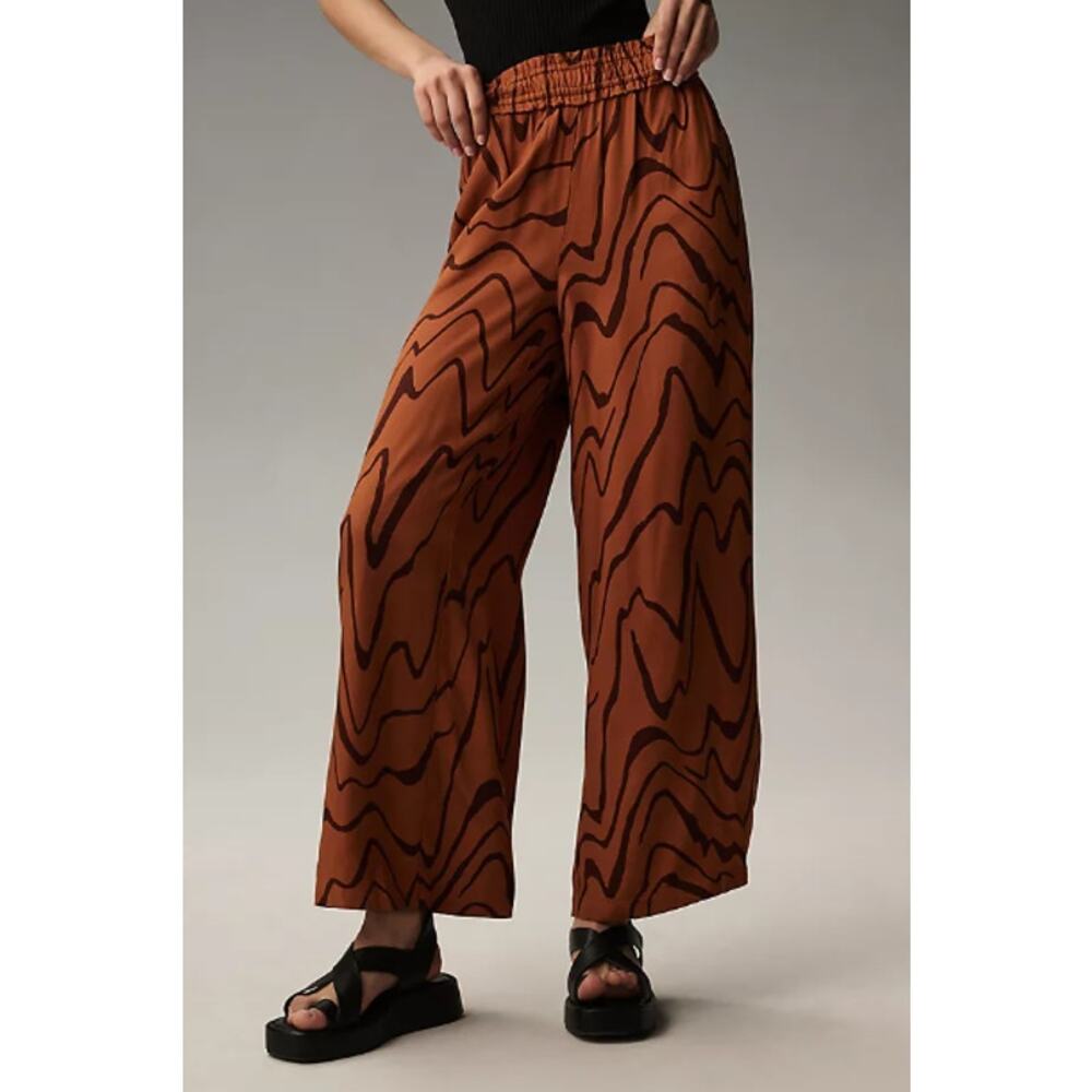Anthropologie Split Hem Wide Leg Pull On Pants‎ in Abstract Brown Size Small - Picture 2 of 12